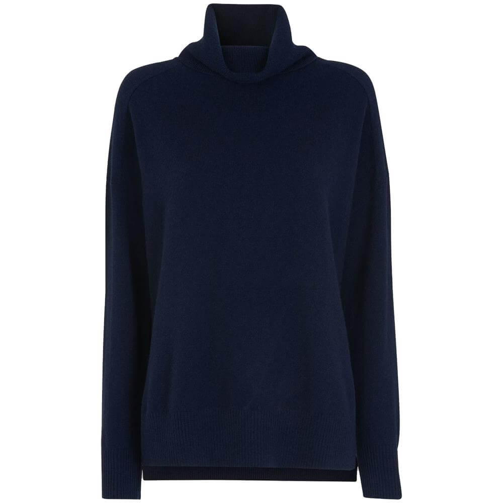 Whistles Navy Cashmere Roll Neck Jumper